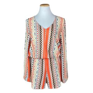 Grifflin Paris Orange Long Sleeve Chevron Print Romper